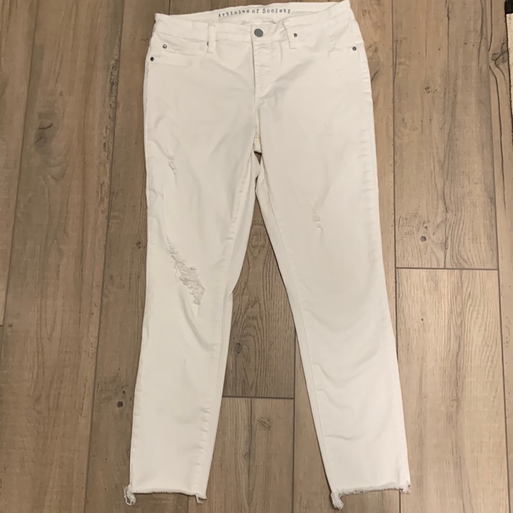 Articles of Society distressed white crop jean